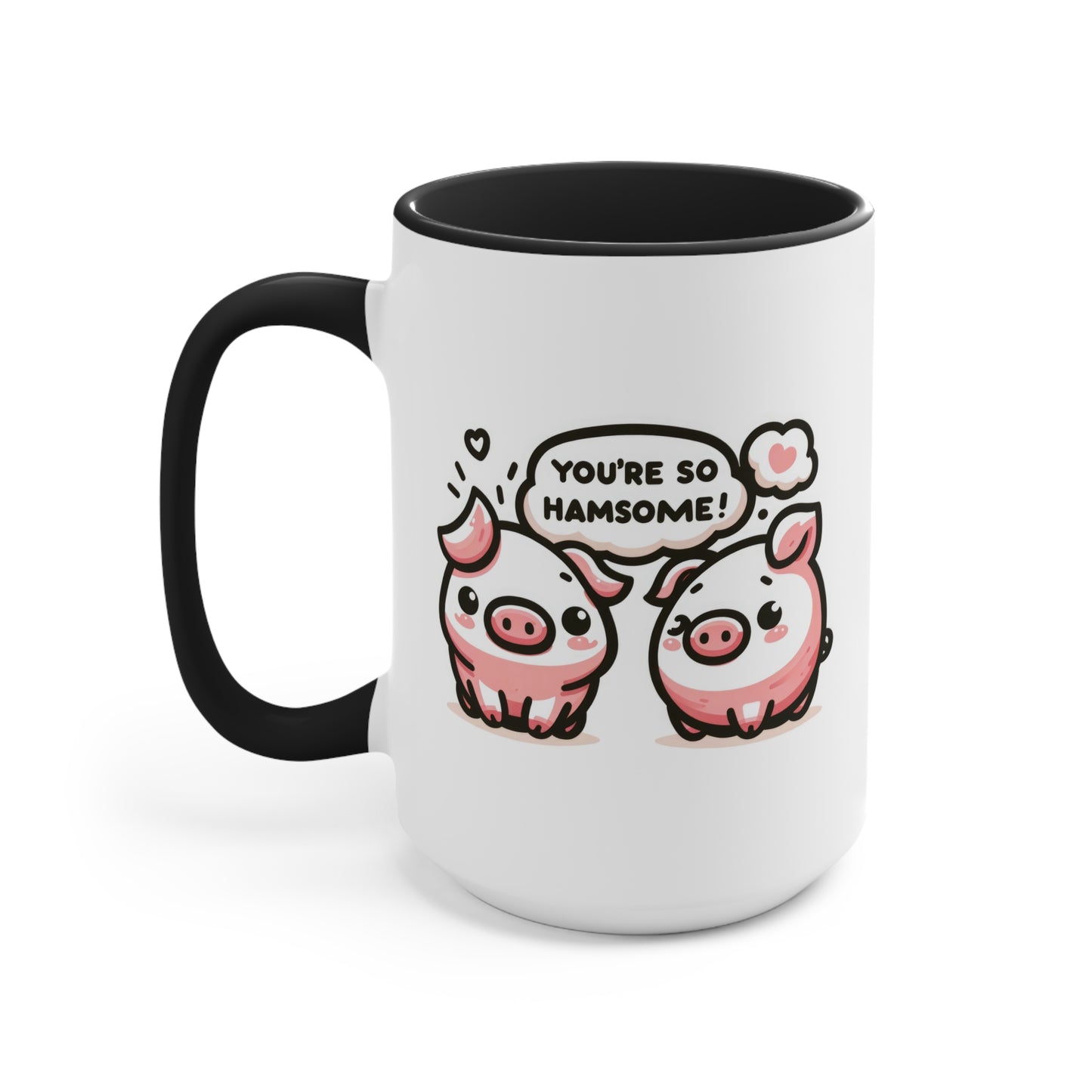 Two-Tone Ceramic Mug, 'You're So Hamsome', Quirky Animal Cup, Gift for Couples, Valentine's Day Mug