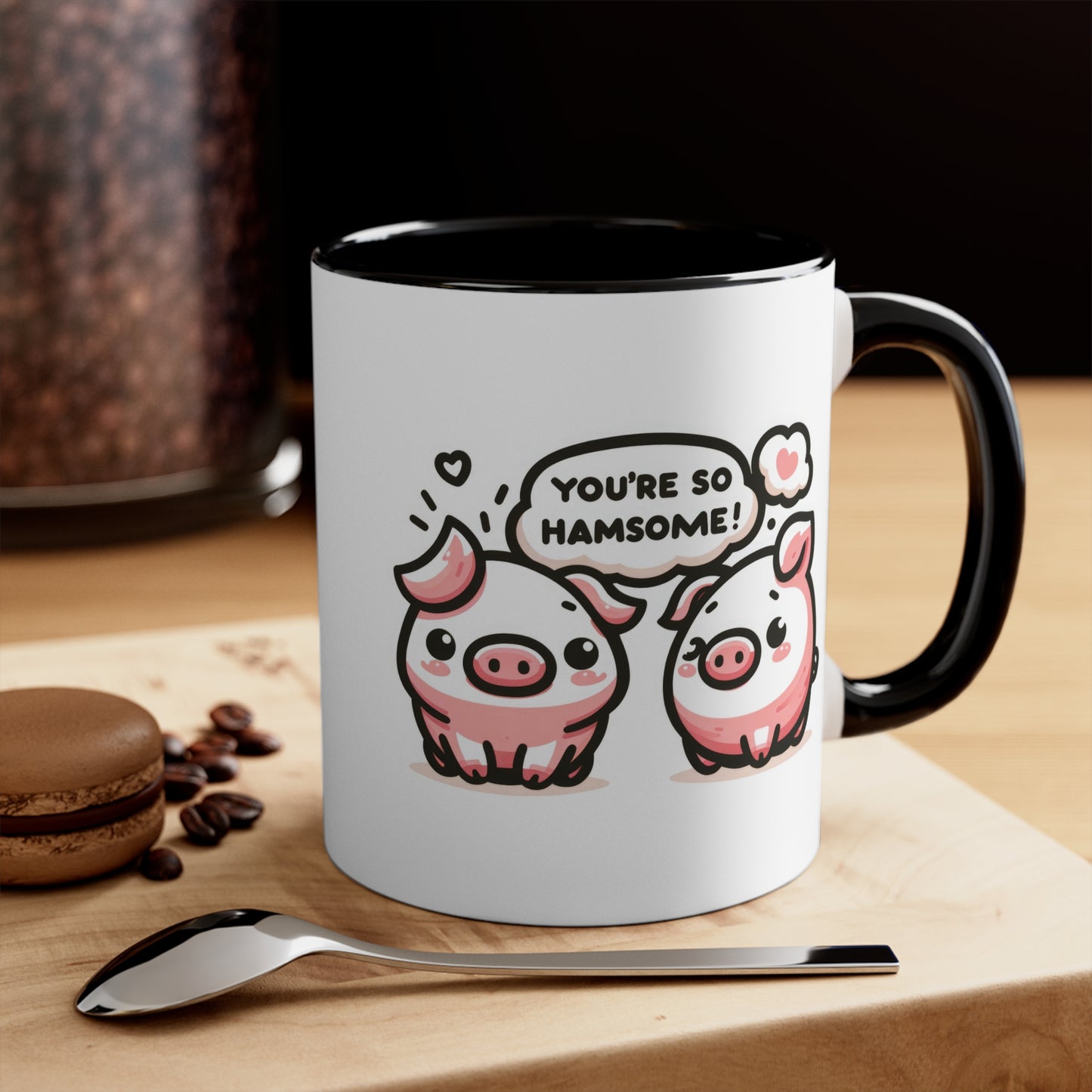 Two-Tone Ceramic Mug, 'You're So Hamsome', Quirky Animal Cup, Gift for Couples, Valentine's Day Mug