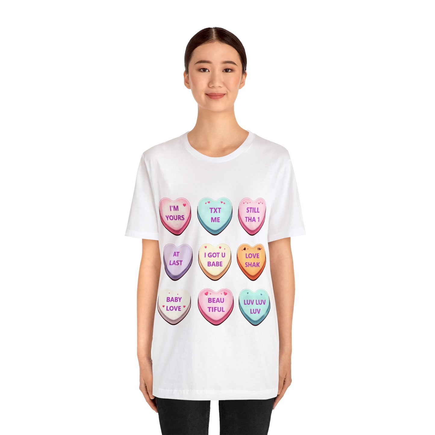 Valentine's Tee, Sweet Sayings, Candy Hearts, Love Shirt,  Romantic Gift, Casual Wear, Heart Print, Couple's Outfit, Comfy Top