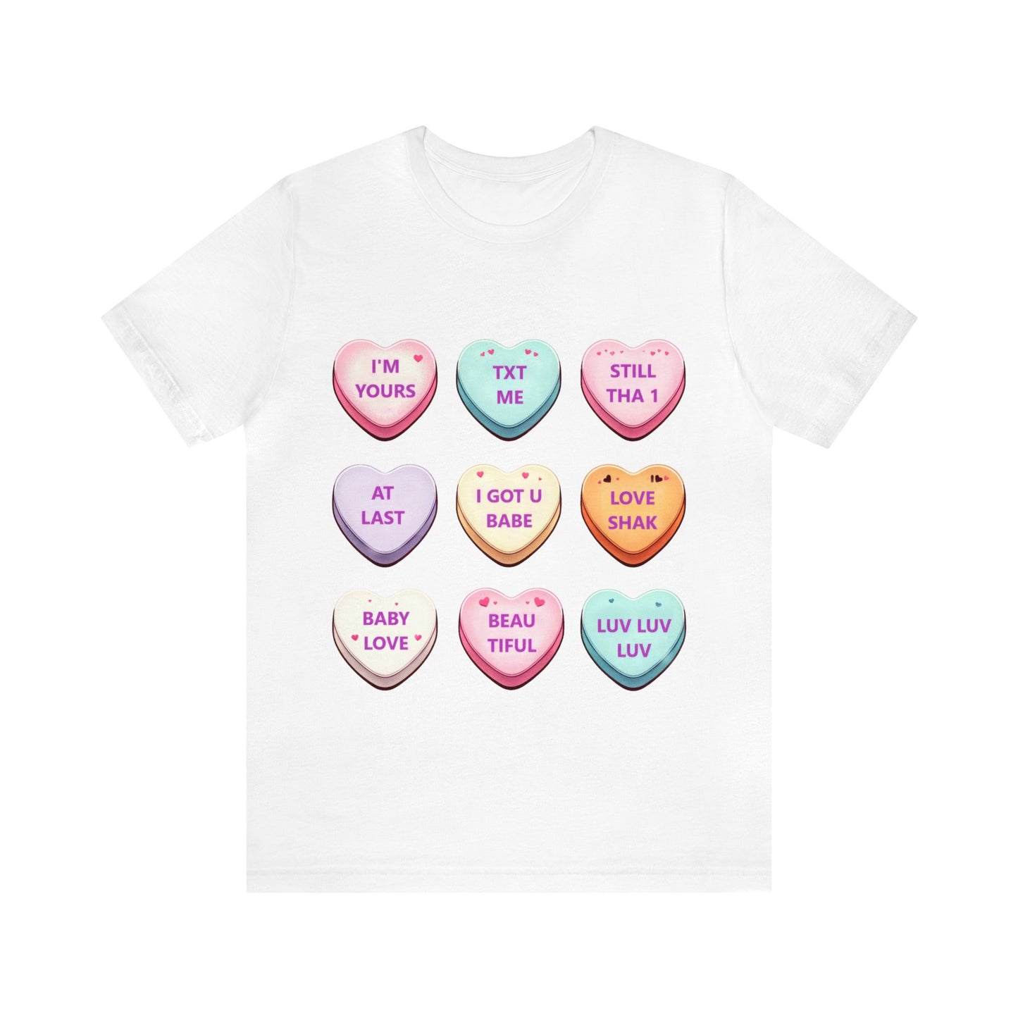 Valentine's Tee, Sweet Sayings, Candy Hearts, Love Shirt,  Romantic Gift, Casual Wear, Heart Print, Couple's Outfit, Comfy Top