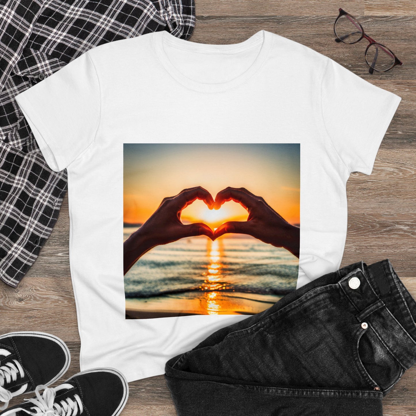 Sunset Heart Women's Midweight Cotton Tee