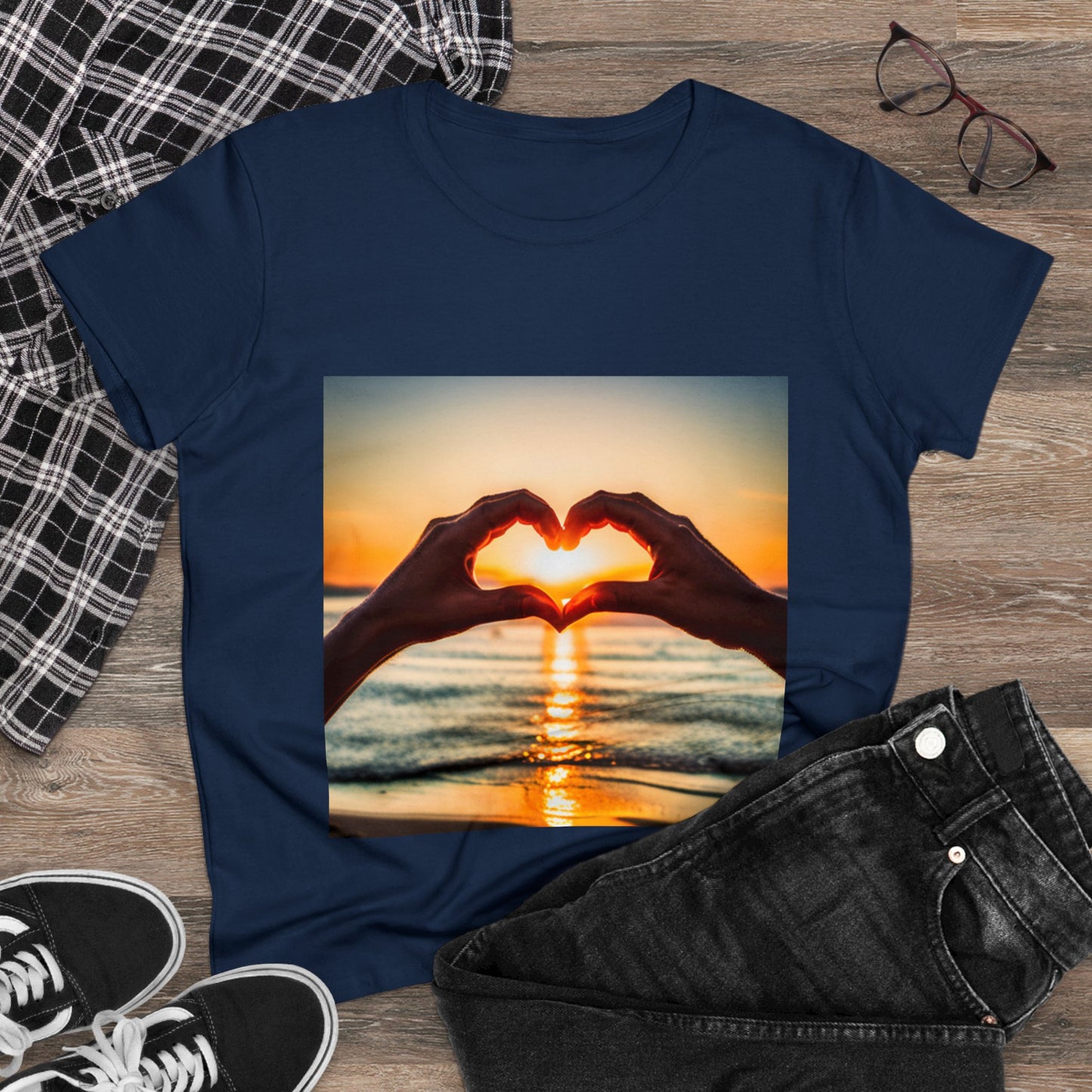 Sunset Heart Women's Midweight Cotton Tee