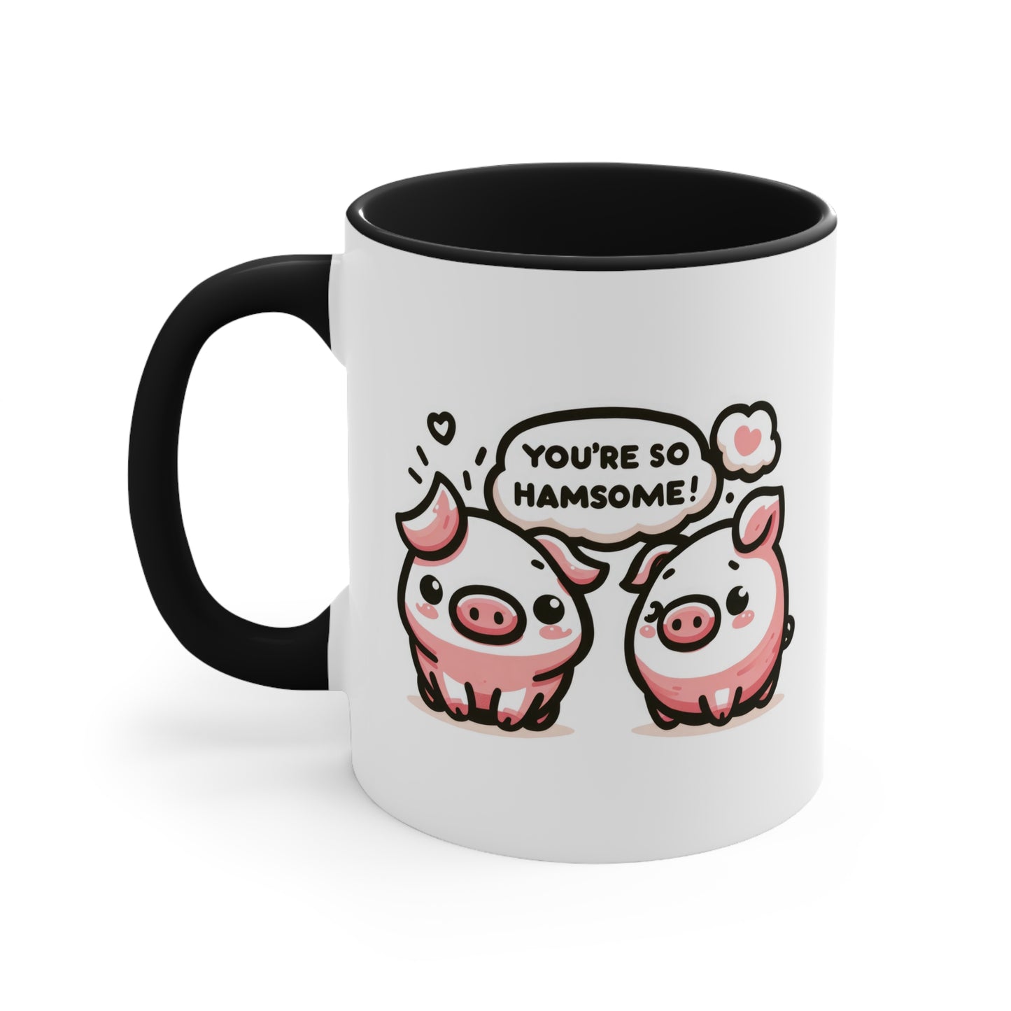 Two-Tone Ceramic Mug, 'You're So Hamsome', Quirky Animal Cup, Gift for Couples, Valentine's Day Mug