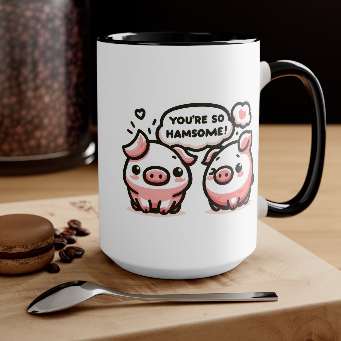 Two-Tone Ceramic Mug, 'You're So Hamsome', Quirky Animal Cup, Gift for Couples, Valentine's Day Mug