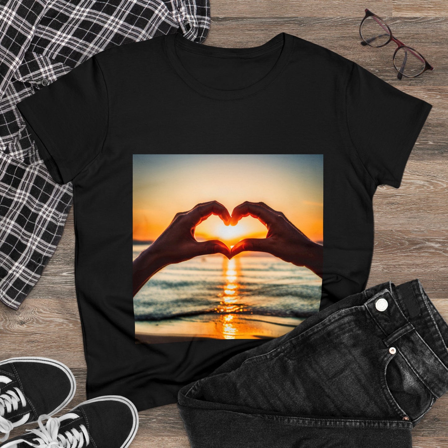 Sunset Heart Women's Midweight Cotton Tee