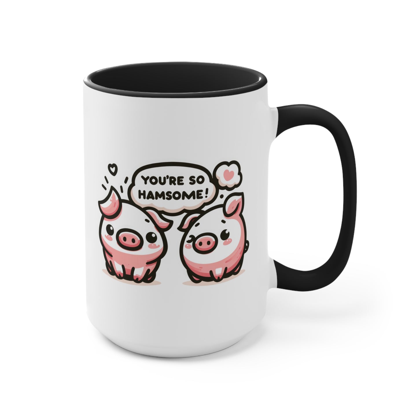 Two-Tone Ceramic Mug, 'You're So Hamsome', Quirky Animal Cup, Gift for Couples, Valentine's Day Mug